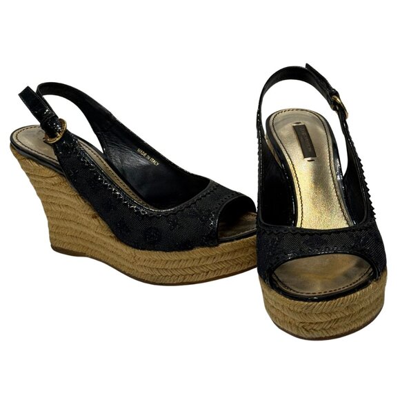 $995 Louis Vuitton monogram espadrille wedge size 37.5/6.5 - Picture 6 of 6